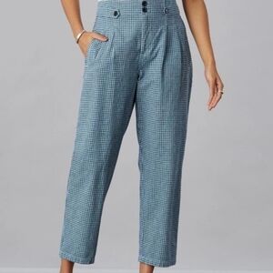High-Waist Gingham Tapered Pants - Blue